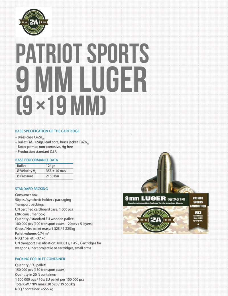 Patriot Sports/SVT - 9mm FMJ - 50 Pack